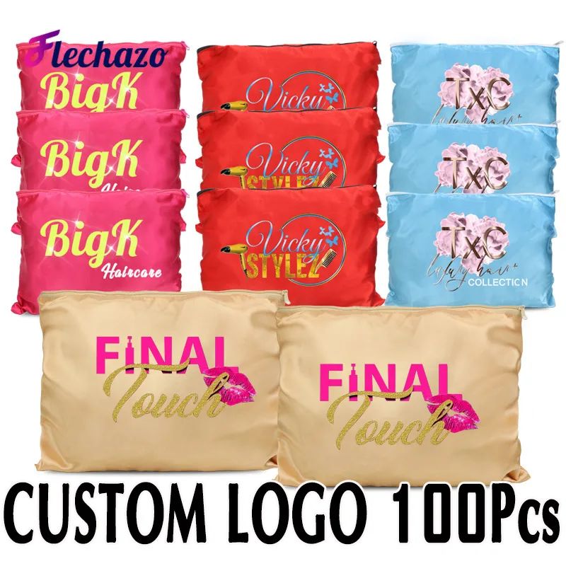 Logo Custom 100Pcs Wig Packaging Satin Bag Wig Storage Bag W