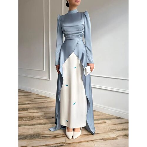 Women Dress Muslim Abay Satin Vestidos Largos Party Caftan J