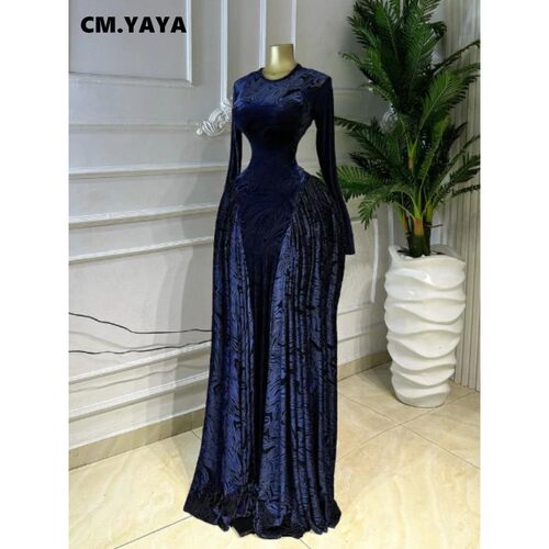 CM.YAYA Women O-neck Long Sleeve Pleated Inner A-line Maxi D