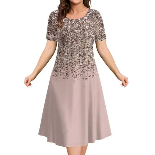 Fashionable and elegant women's dress short sleeved O-neck c