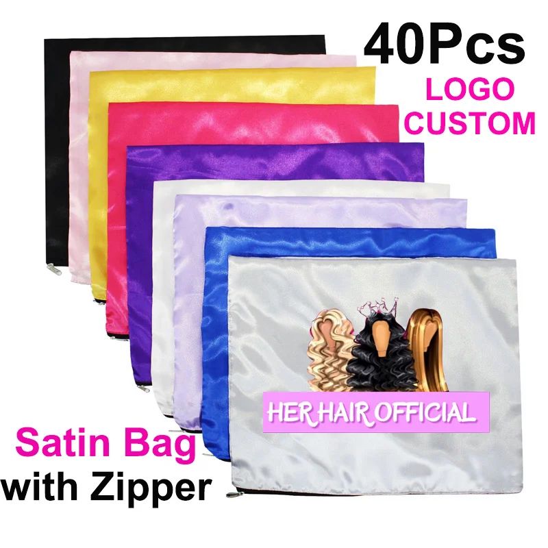 Logo Printed Hair Packaging Bag 40Pcs Hair Bundles Bag Silk