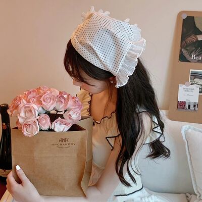 Summer Lace Triangle Headscarf Woman Polka Dot Lace Square S