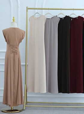 Muslim Women Arabic Dubai Abay Solid color Inner Long Dress