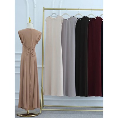 Muslim Women Arabic Dubai Abay Solid color Inner Long Dress