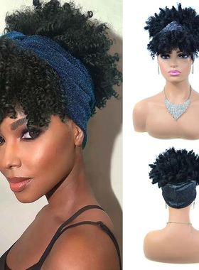 Short Kinky Curly Headband Wigs  Afro Puff Curly Headband Wi