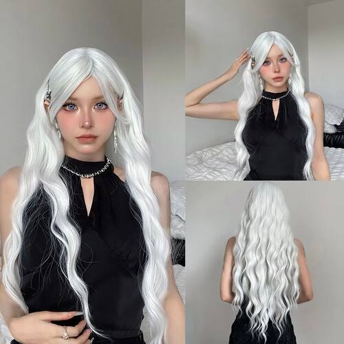 Long Water Wave Wig with Bangs White Colorful Cosplay Silky