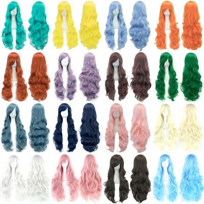 Soowee Curly Long Synthetic Hair Green Wig Hairpiece Pink Bl