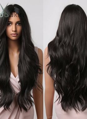 ALAN EATON Black Long Body Wavy Synthetic Wigs for Women Afr