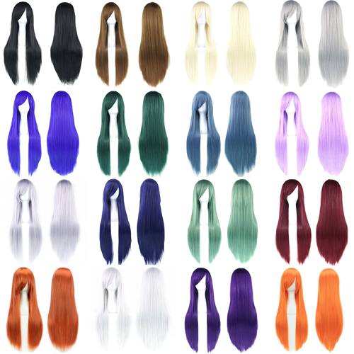 80cm Long Synthetic Hair White Purple Cosplay Wigs Party Bla
