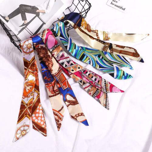 New Print Flower Small Scarf for Women Handle Bag Ribbons Br