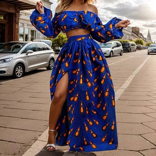 Fashion African National Women Two Piece Set Sexy Slash-neck