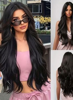 ALAN EATON Black Long Body Wavy Synthetic Wigs for Women Afr