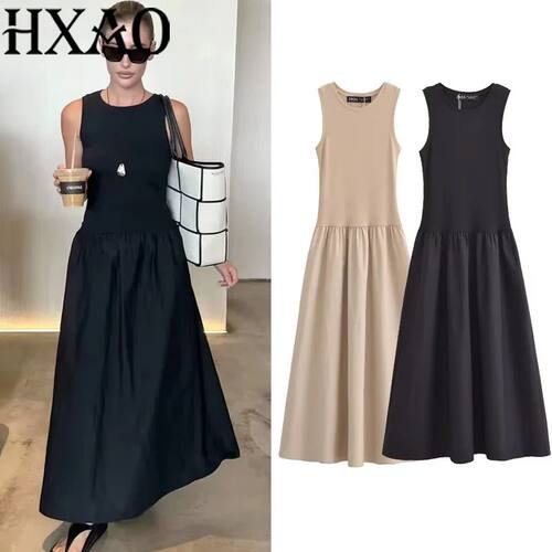 HXAO Women's Black Long Dresses 2025 Spring Sleeveless Elega