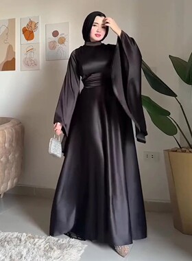 Flare Sleeve Muslim Abay Women Dresses Sashes Jalabiya Kafta