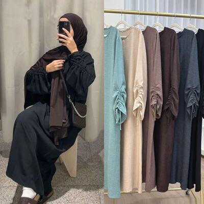 Party Islamic ModestDress Women Abay Lace-up Sleeve Moroccan