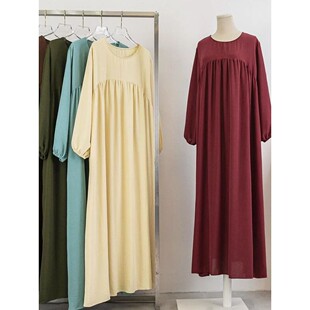 Muslim Women Dubai Abay luxury kebaya Solid Color Long Dress