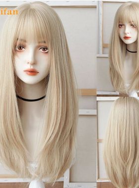 MEIFAN Synthetic Long Straight Lolita Wig with Bangs Wig Gir