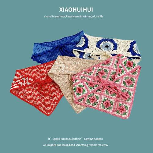 French Ins Knitted Lace Triangle Scarf Women 2024 New Retro