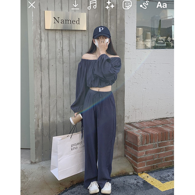 一字肩套装女秋装新款高级感炸街盐甜系气质穿搭两穿港风两件套装
