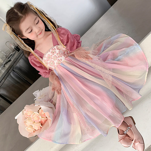 汉服女.童2023新款夏装女宝宝中国风夏款唐装表演服儿.童公主裙子