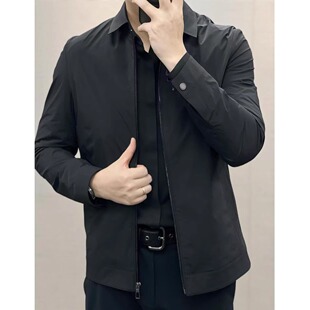 春季新款轻奢男士商务轻薄翻领拉链夹克外套百搭休闲弹力显瘦上衣