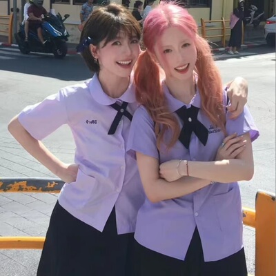 夏季情侣装jk泰国泰式校服短袖衬衫女制服学院风学生刺绣休闲上衣