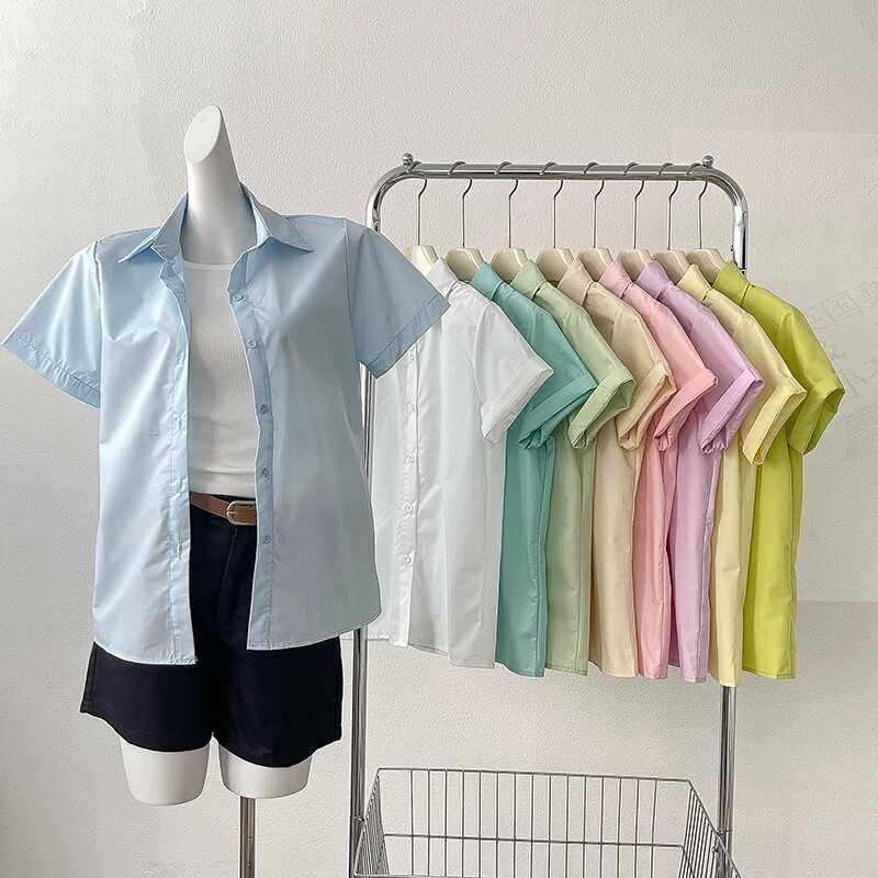 舒适好穿糖果色简约衬衫翻领夏季新款韩版女装百搭polo领休闲上衣
