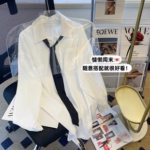 衬衣 宽松御姐中长款 JK学姐领带白色衬衫 女OL设计感小众休闲新款