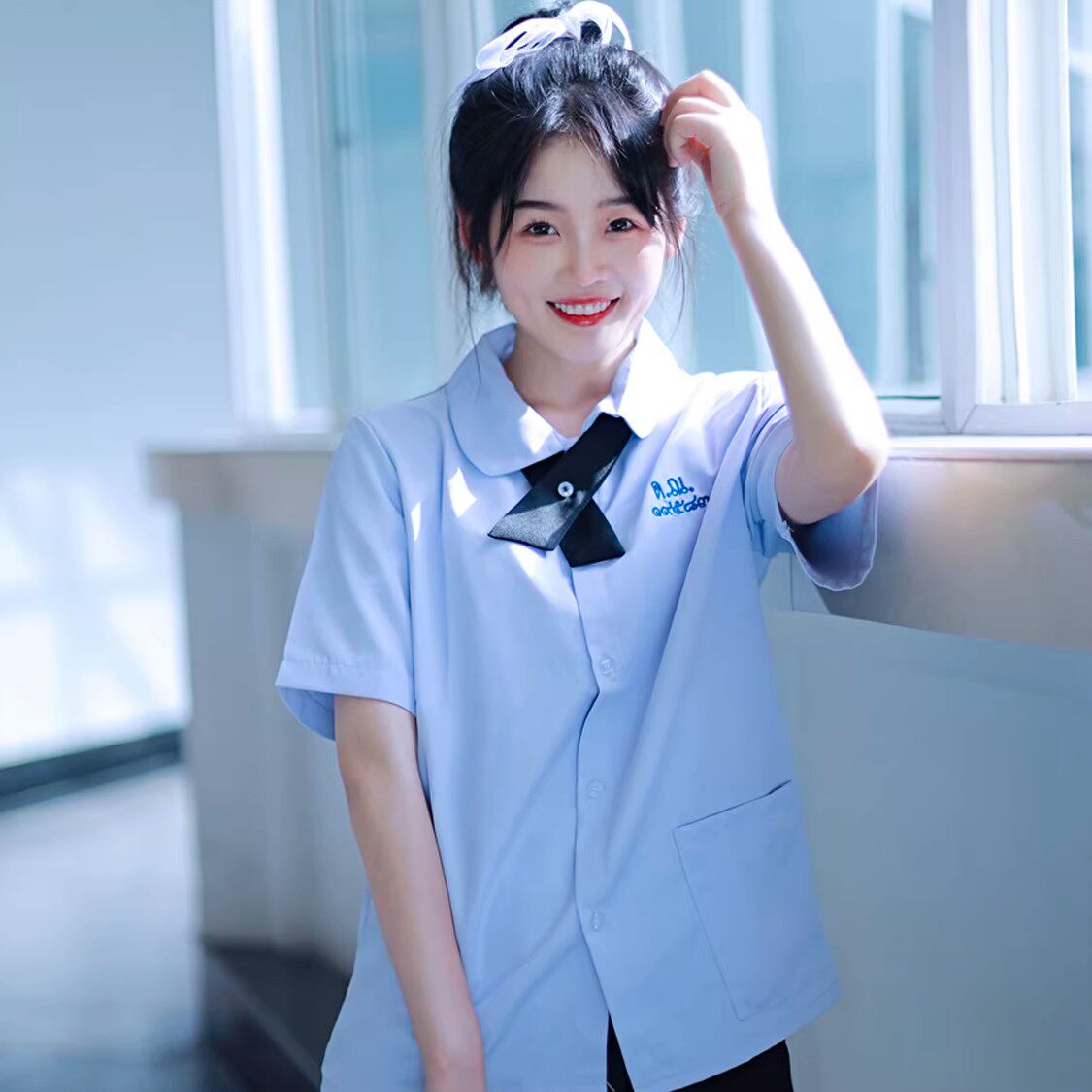 泰国校服娜诺泰式禁忌女孩学院风衬衫毕业运动会班服短长袖上衣