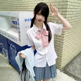日系学院风校供感显瘦上衣女学生宽松 制服白色粉色新款 jk短袖 衬衫