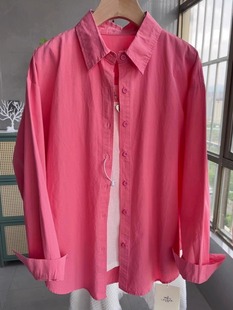 多巴胺港风复古树莓粉色polo领设计感小众衬衣宽松百搭叠穿通勤