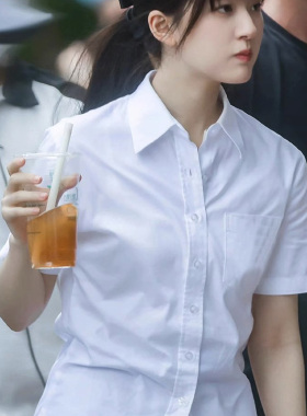 白色学生韩版衬衫女jk宽松休闲夏季dk学院风短袖衬衣上衣设计感潮