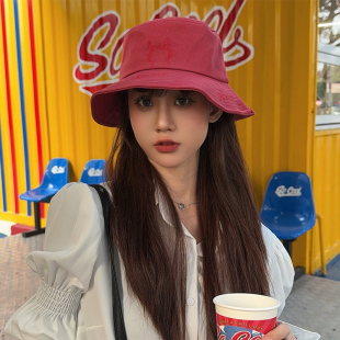 中国龙年龙刺绣新款 遮阳防晒盆帽显脸小 酒红渔夫帽子女2025秋薄款