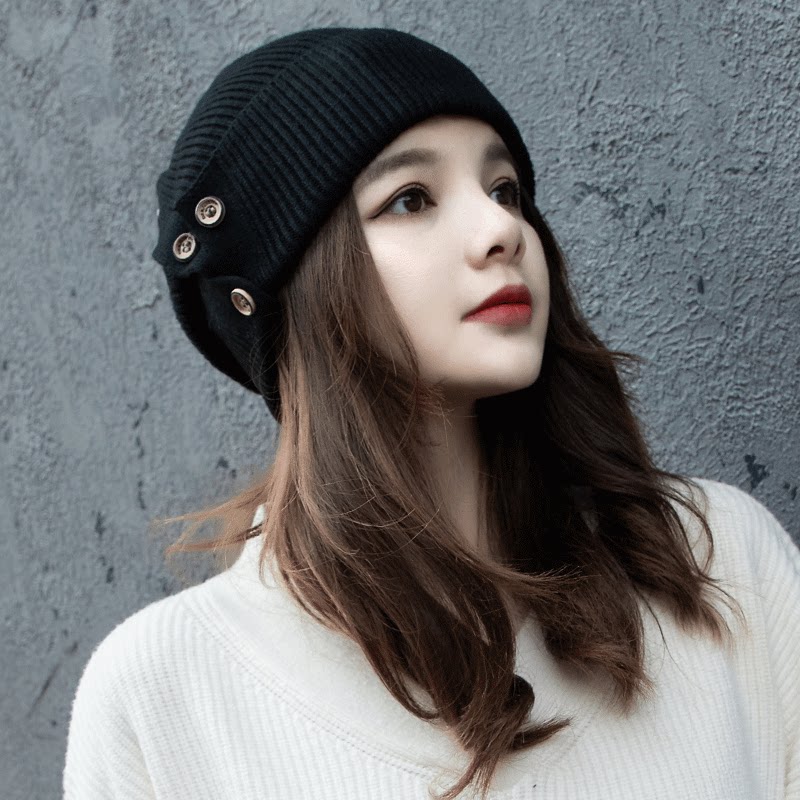 秋冬天针织毛线帽女士韩版保暖英伦百搭可爱时尚包头月子帽子防寒