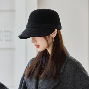 2025新款羊毛呢帽子女士秋冬季保暖八角鸭舌帽英伦复古渔夫马术帽