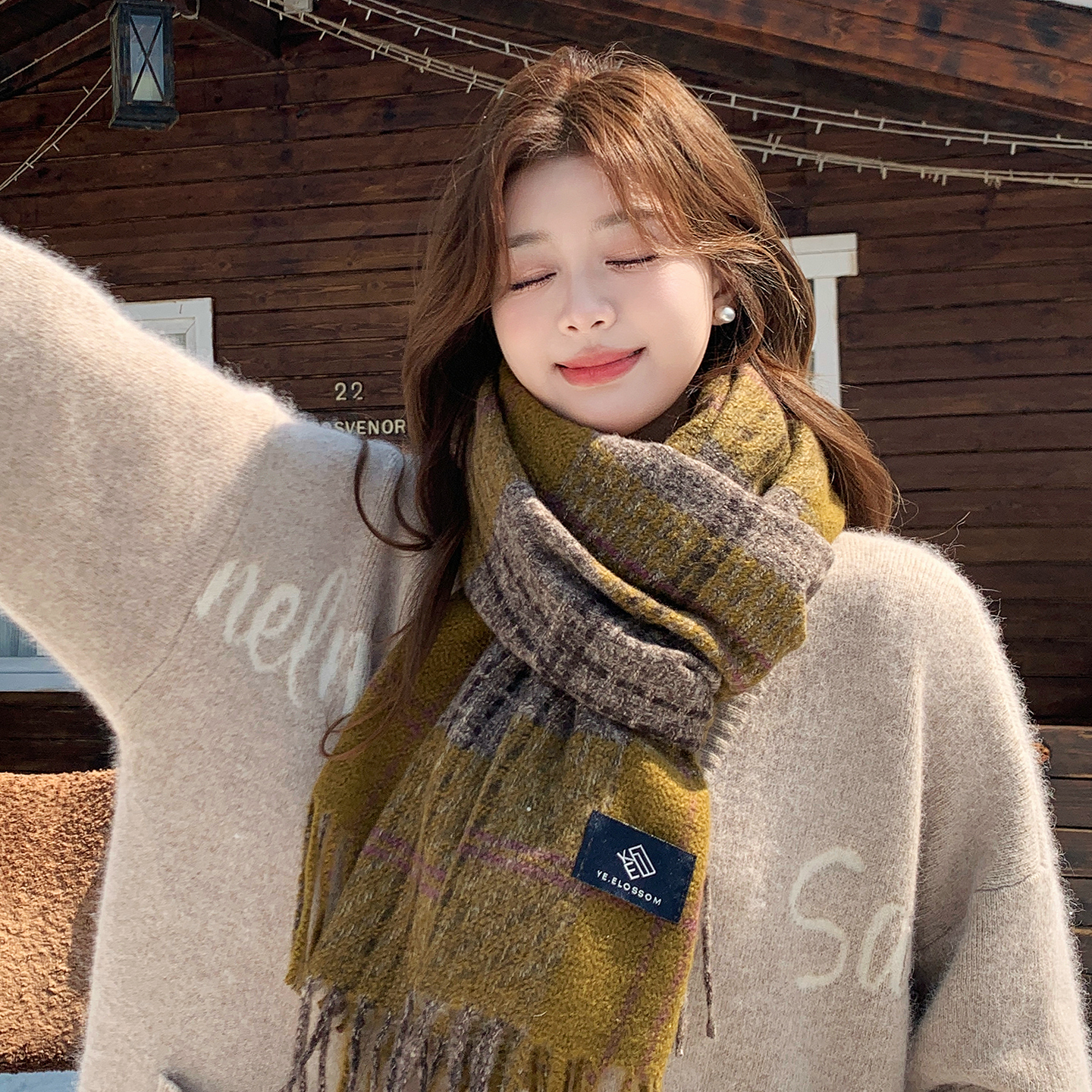 复古格子围巾女2025款冬季保暖
