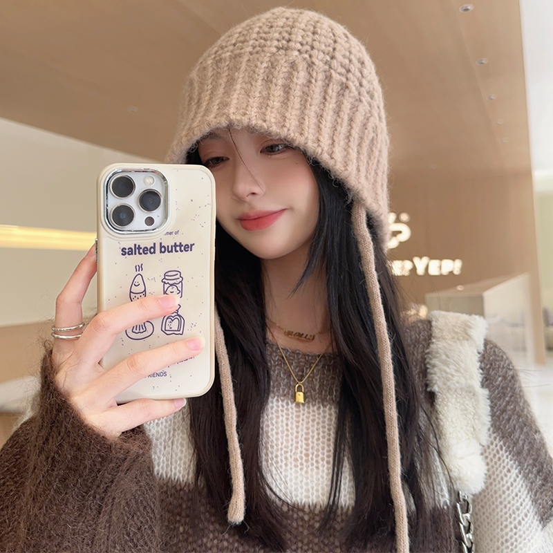 渔夫帽女秋冬骑车护耳自带防风绳