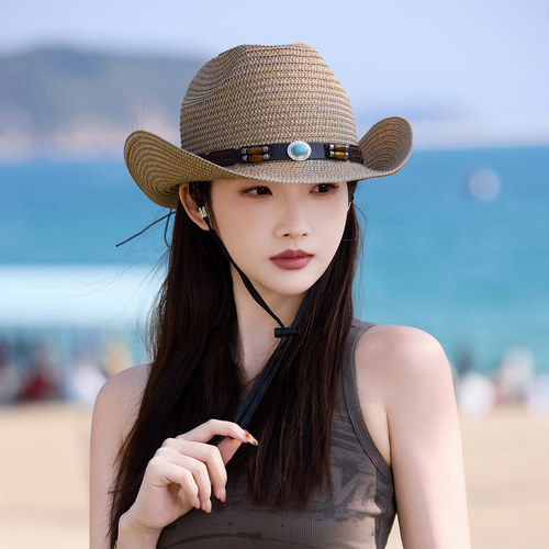 西部牛仔民族风防晒草帽女登山