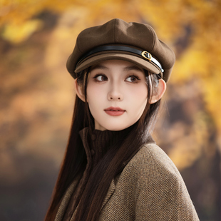 2025新款八角帽子女秋冬天加厚保暖贝雷帽时尚优雅复古鸭舌画家帽