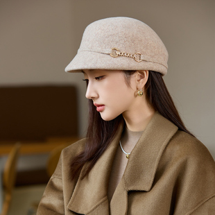 羊毛呢八角帽女士2025秋冬季短檐鸭舌贝雷帽英伦优雅贵妇马术帽子