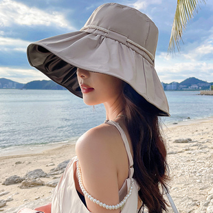 遮阳防晒帽子女日本UV遮脸防紫外线太阳帽可折叠渔夫帽夏 2024新款