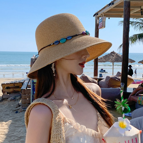 波西米风夏季海边度假草帽女款大檐折叠防晒遮太阳沙滩帽子0810r
