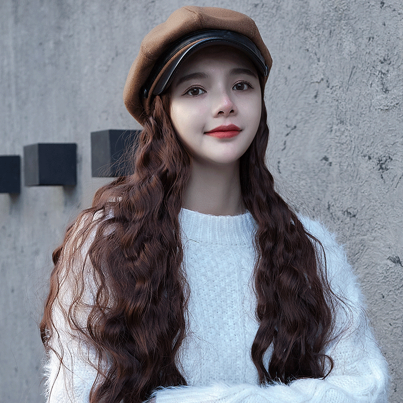 网红春秋款拆女带假发帽子一体