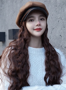 网红春秋款拆女带假发帽子一体