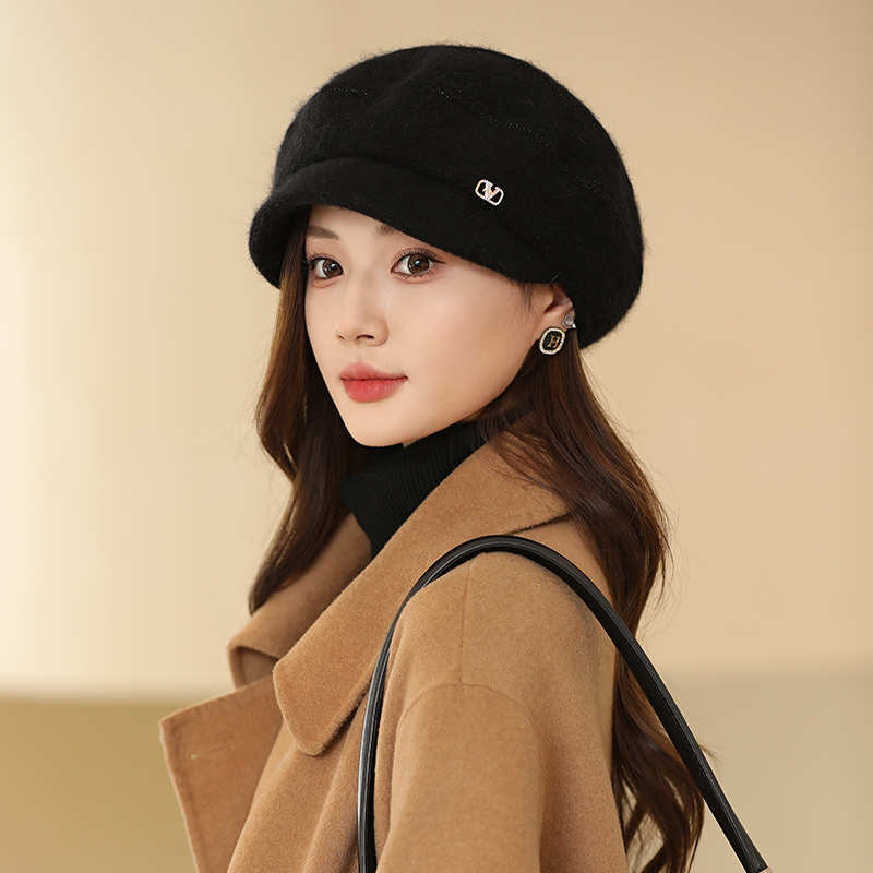 鸭舌帽出游优雅女冬季兔毛混纺
