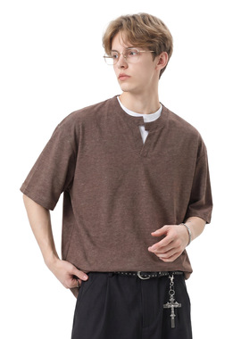 日式复古简约假两件双层领T恤男夏季慵懒风休闲通勤百搭短袖体恤