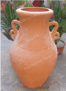 红泥陶花盆-素烧红陶罐-地中海花园陶盆-带环双耳-陶瓮 有高95CM