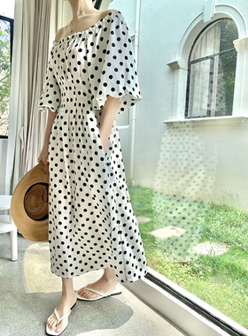 2024夏季新款白色仙女连衣裙薄收腰甜美小众爆款显瘦法式波点长裙