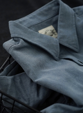 小溪原创衬衫男士长袖修身纯色全棉复古衬衣商务休闲秋冬厚款外套