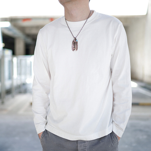 日系270g重磅长袖 春秋情侣上衣INS潮 T恤男纯棉复古休闲白色打底衫